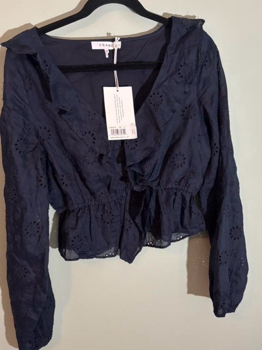 Frame Navy Eyelet Ruffle Peplum Top - Picture 4 of 5